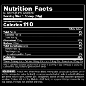 Animal 100% Whey Protein Powder – Whey Blend for Pre Workout or Post Workout, Recovery, or an Anytime Low Sugar Protein Boost Meal Replacement with BCAA Branched Chain Amino Acids – Chocolate, 4 lb