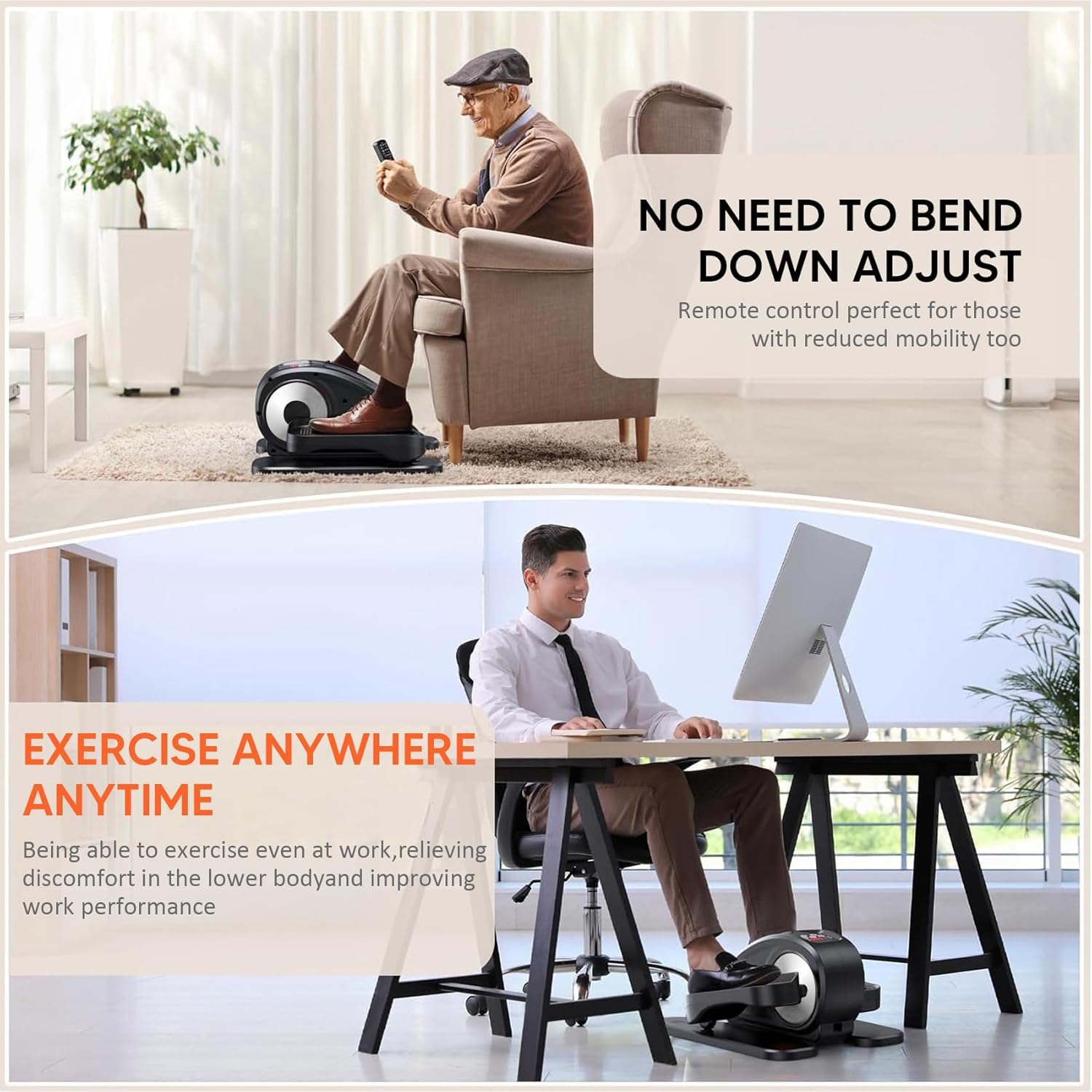 Under Desk Elliptical, Electric Foot Pedal Exerciser, Fully Assembled Seated Elliptical, Compact Portable Elliptical Machine Trainer with Remote Control, Mini Elliptical Leg Exerciser for Home - Image 3