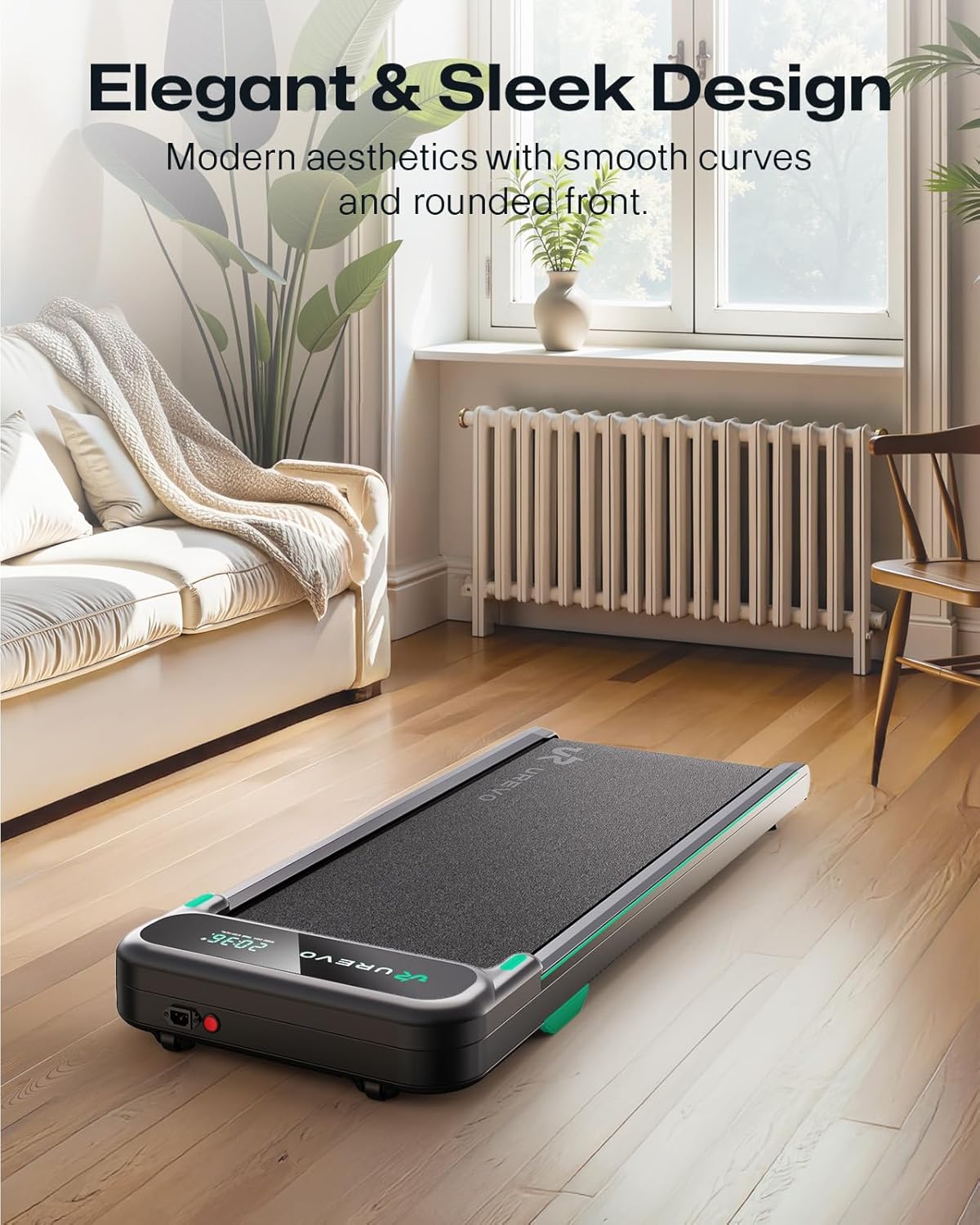UREVO Smart Walking Pad, Quiet Under Desk Treadmill with APP & Remote, Portable Shock-Absorbing Walking Jogging Machine, Sleek Compact Design for Home Office Fitness - Image 4
