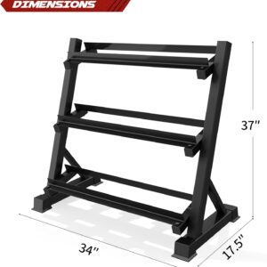 Zlinke 3-Tier Dumbbell Rack Multilevel Weight Storage Organizer for Home Gym, Weight Rack for Dumbbells, Kettlebells,1100LBS Capacity (Rack Only)