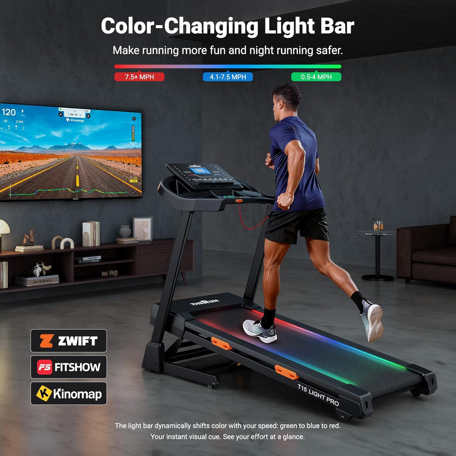 THERUN 20% Auto Incline Treadmill, 12 MPH and 3.5 HP, 55" x 20" Large Running Belt with Advanced Console, All-in-One Foldable Treadmills for Home with Incline for Intensive Workout - Image 4
