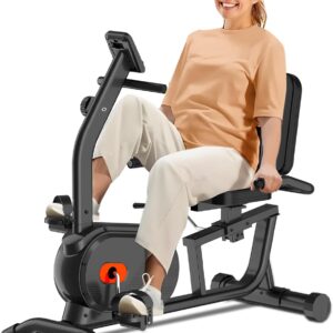 ECHANFIT Recumbent Exercise Bike for Home – 350LBS Weight Capacity, 16-Level Magnetic Resistance, Heart Rate Handle, Comfortable Seat, LCD Display, Black