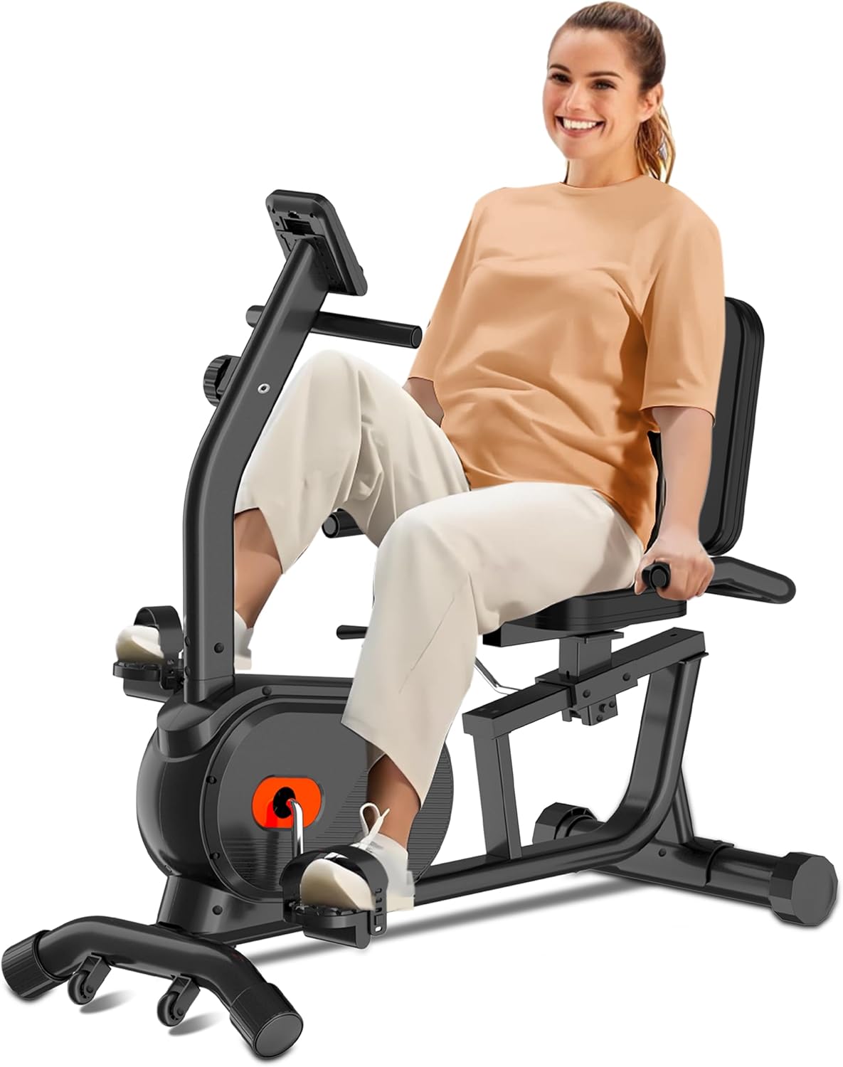 ECHANFIT Recumbent Exercise Bike for Home - 350LBS Weight Capacity, 16-Level Magnetic Resistance, Heart Rate Handle, Comfortable Seat, LCD Display, Black