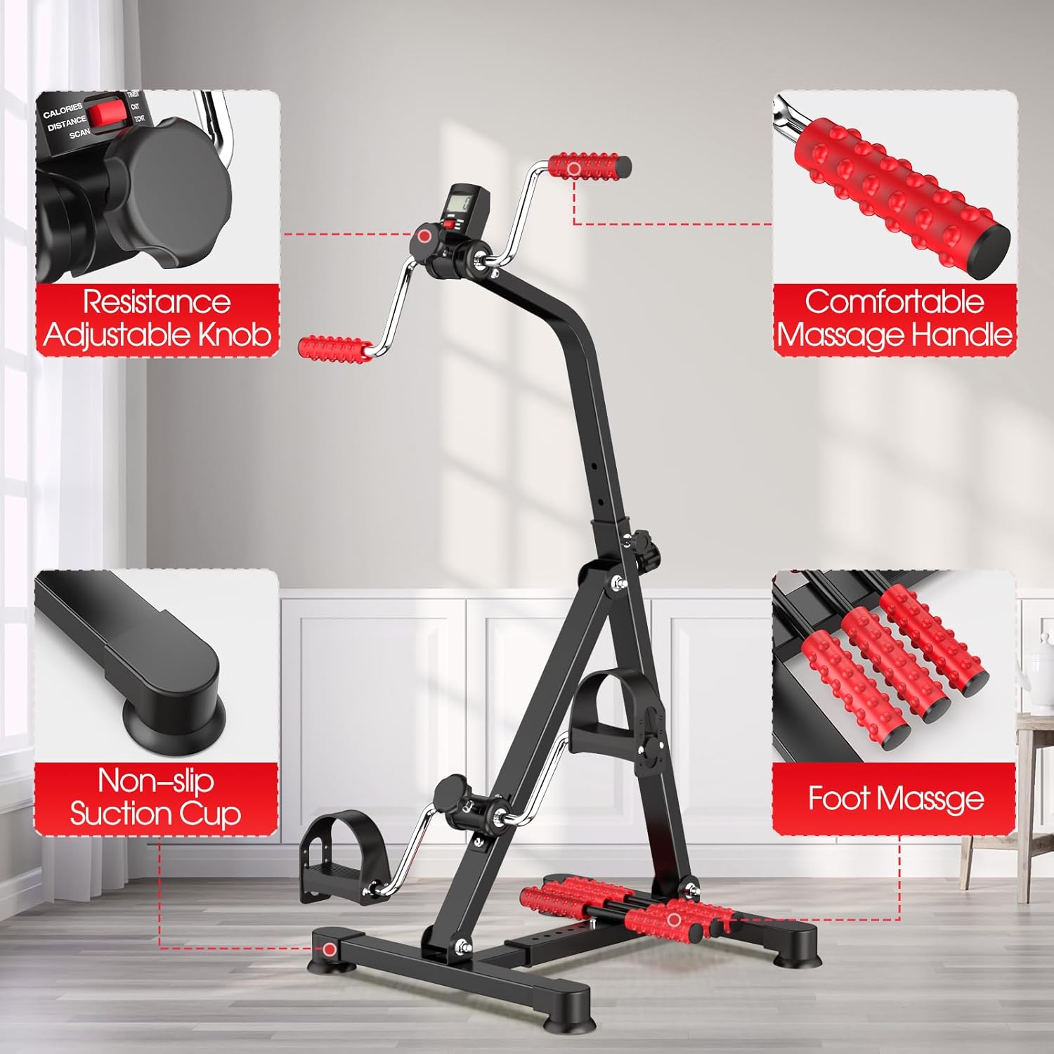 Adjustable Arm Leg Knee Pedal Exerciser for Seniors, Stroke Therapy Equipment for Adults, Portable Home Gym Equipment Mini Exercise Bike Great Gift for Elderly Rehab - Image 4