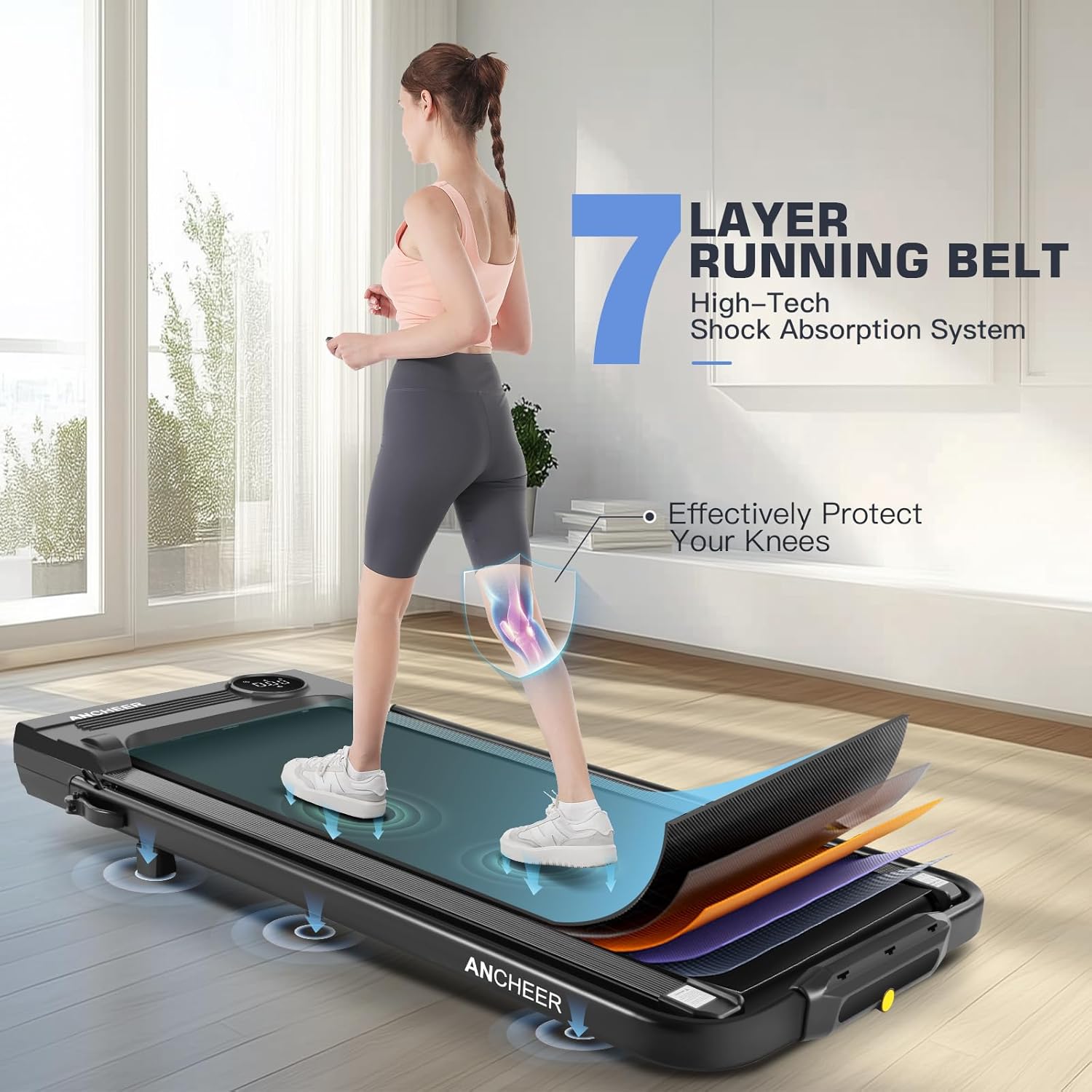 ANCHEER Walking Pad Treadmill with Incline and Handle Bar - Under Desk Treadmill 4 in 1 Folding Treadmills for Home Office/LED Display/Dual Control/12 Preset Programs - Image 5