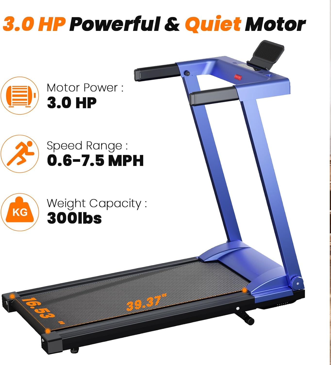 Treadmills for Home, 4-in-1 Foldable Treadmill with Incline, 300 LBS Capacity Running Treadmills for Home Small Spaces with Handles, 3.0 HP Folding Treadmill with Smart APP - Image 3