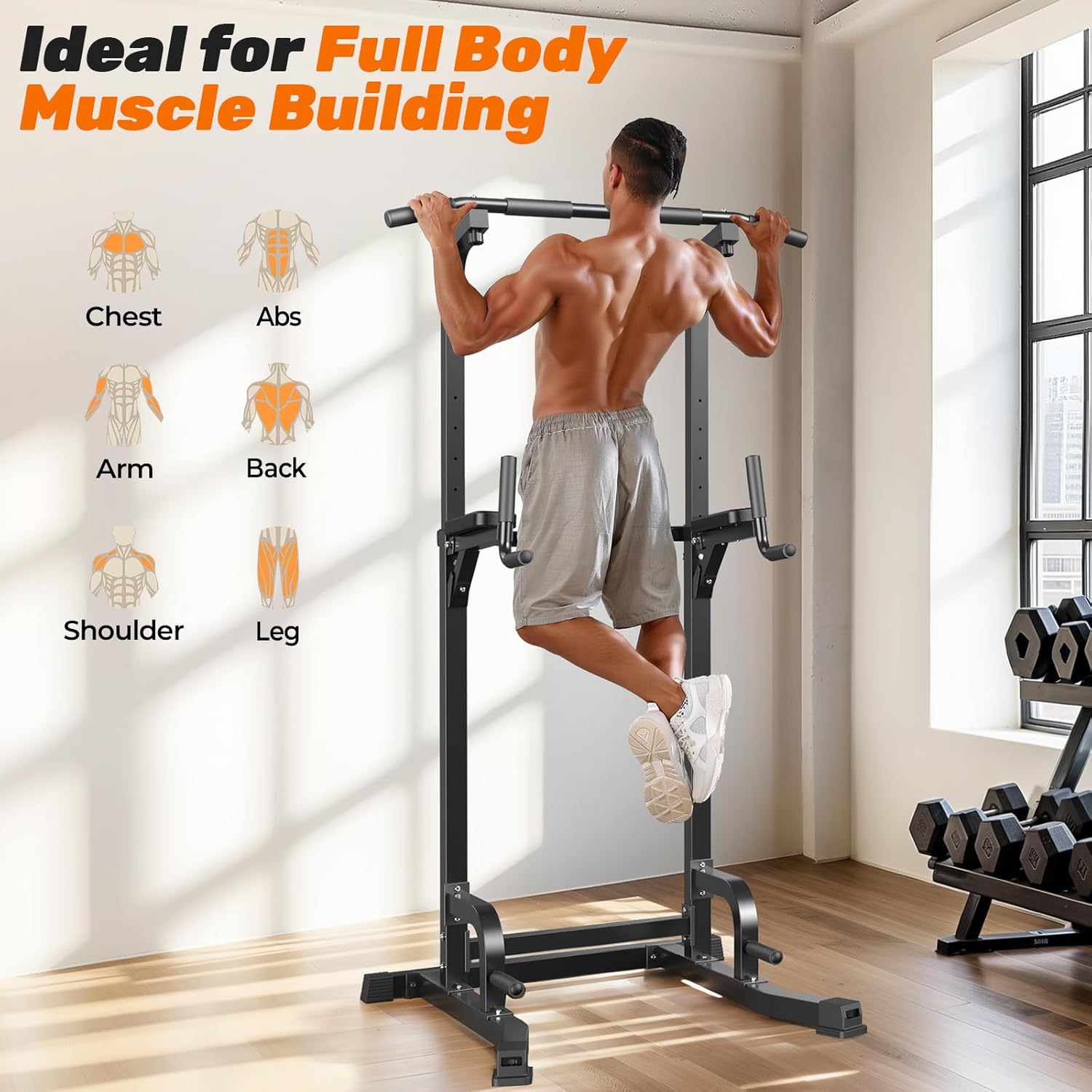 Sportsroyals Power Tower Pull Up Bar Station, 450LBS Stable Pull Up Dip Station for Home Gym Strength Training Equipment - Image 9