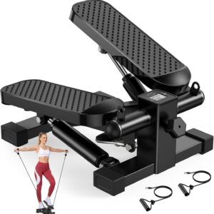 Steppers for Exercise at Home – Stair Stepper with Resistance Band, Mini Stepper with 300lb Weight Capacity, Exercise Equipment, Full Body Workout Machine, Adjustable Resistance, LCD Monitor