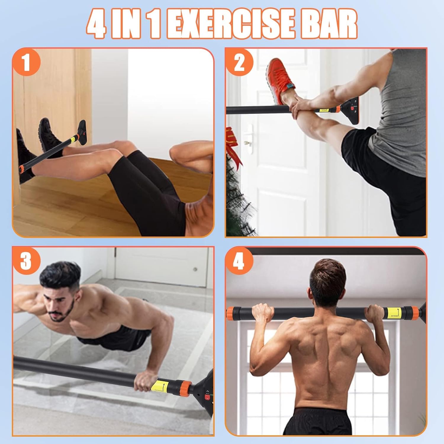 Pull Up Bar for Doorway, Strength Training Chin Up Bar with Level Meter and Adjustable Width for Home Gym,No Screws Required, Weight Capacity 440 LBS,Red and Black - Image 5