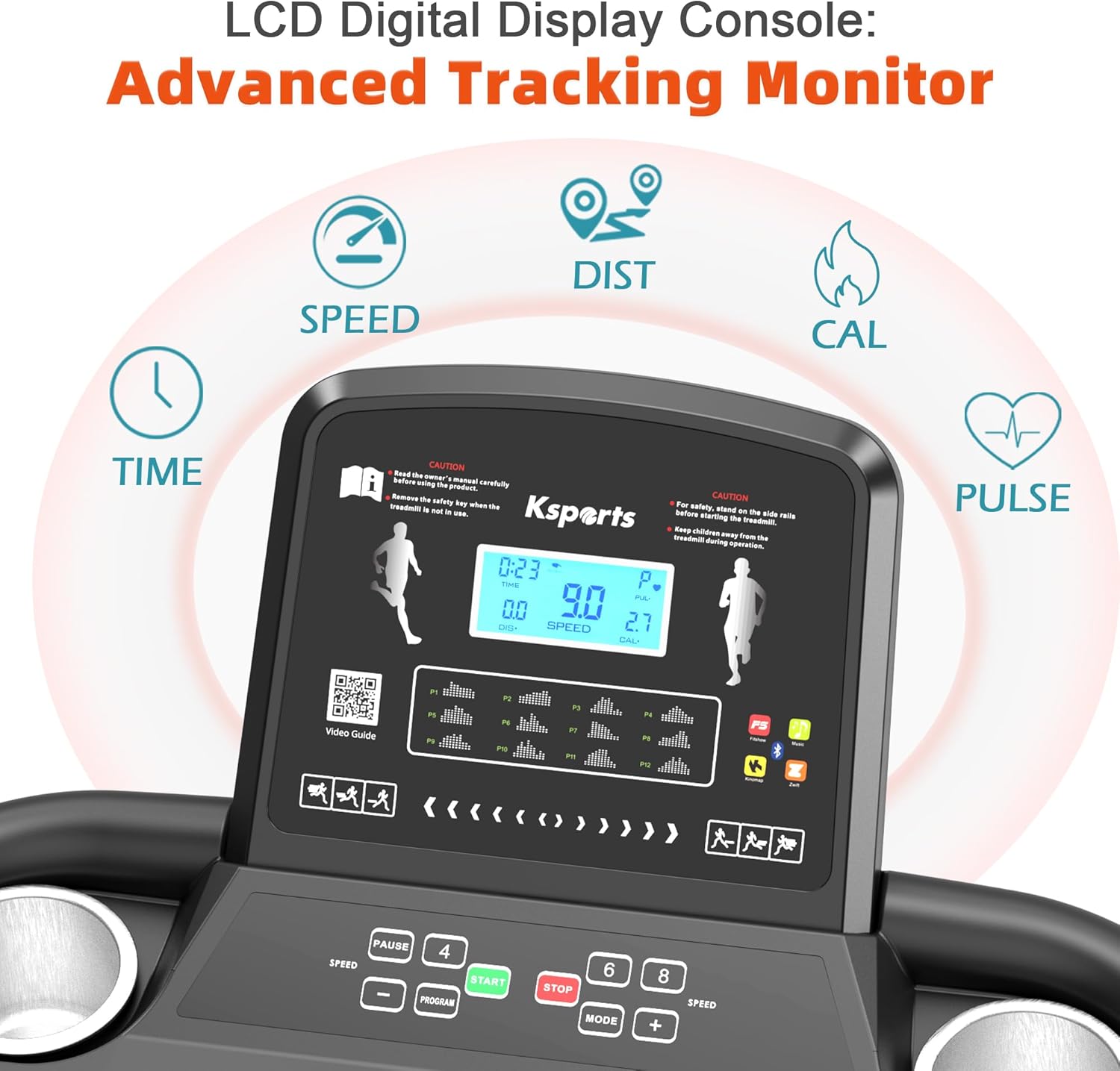 Ksports Foldable 16.5 Inch Cardio Fitness Portable Treadmill with Bluetooth Connectivity, LCD Display, and Tracking Apps for Home Gym Equipment, Black - Image 7
