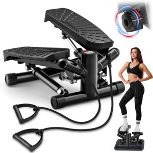 Steppers for Exercise at Home, Mini Stepper with Resistance Bands Full Body Workout Adjustable Heigh Stair Stepper for Home Twist Stepper with 350lbs Loadingt Capacity (with Mat)