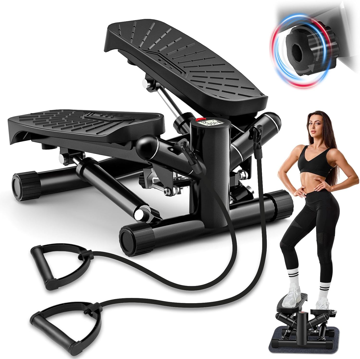 Steppers for Exercise at Home, Mini Stepper with Resistance Bands Full Body Workout Adjustable Heigh Stair Stepper for Home Twist Stepper with 350lbs Loadingt Capacity (with Mat)