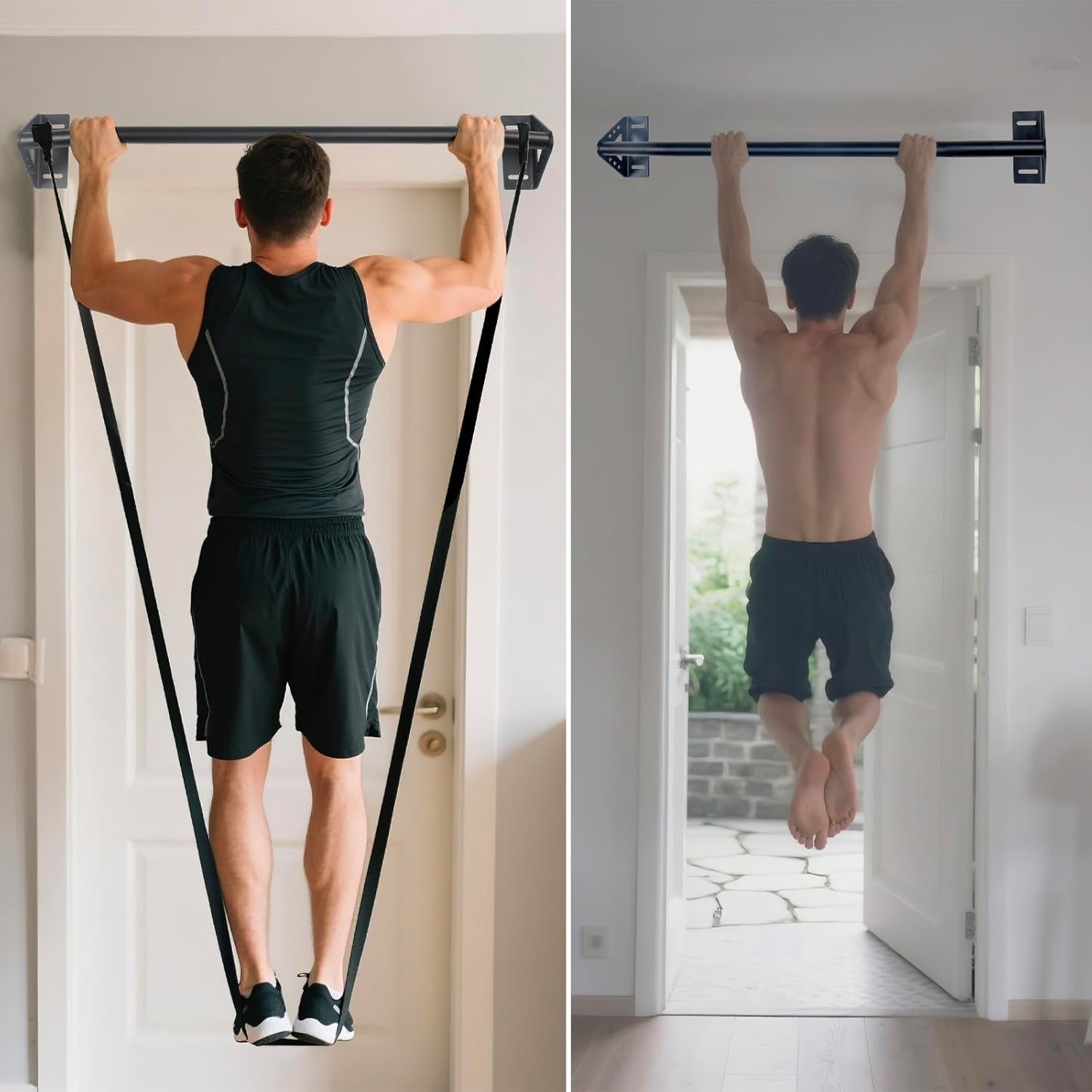 Wall Mounted Heavy Duty Pull Up Bar Doorway With Assist Band, Strength Training Pullups Bar for Doorframe, Thick Metal Sturdy Wall Hanging Bar, Wood Beam or Joist Mount Chin Up Bars 500 lbs - Image 6