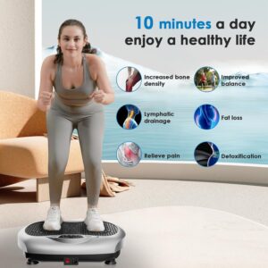 Vibration Plate Exercise Machine – Whole Body Workout Vibration Platform Lymphatic Drainage Machine for Weight Loss Home Fitness with Resistance Bands Remote