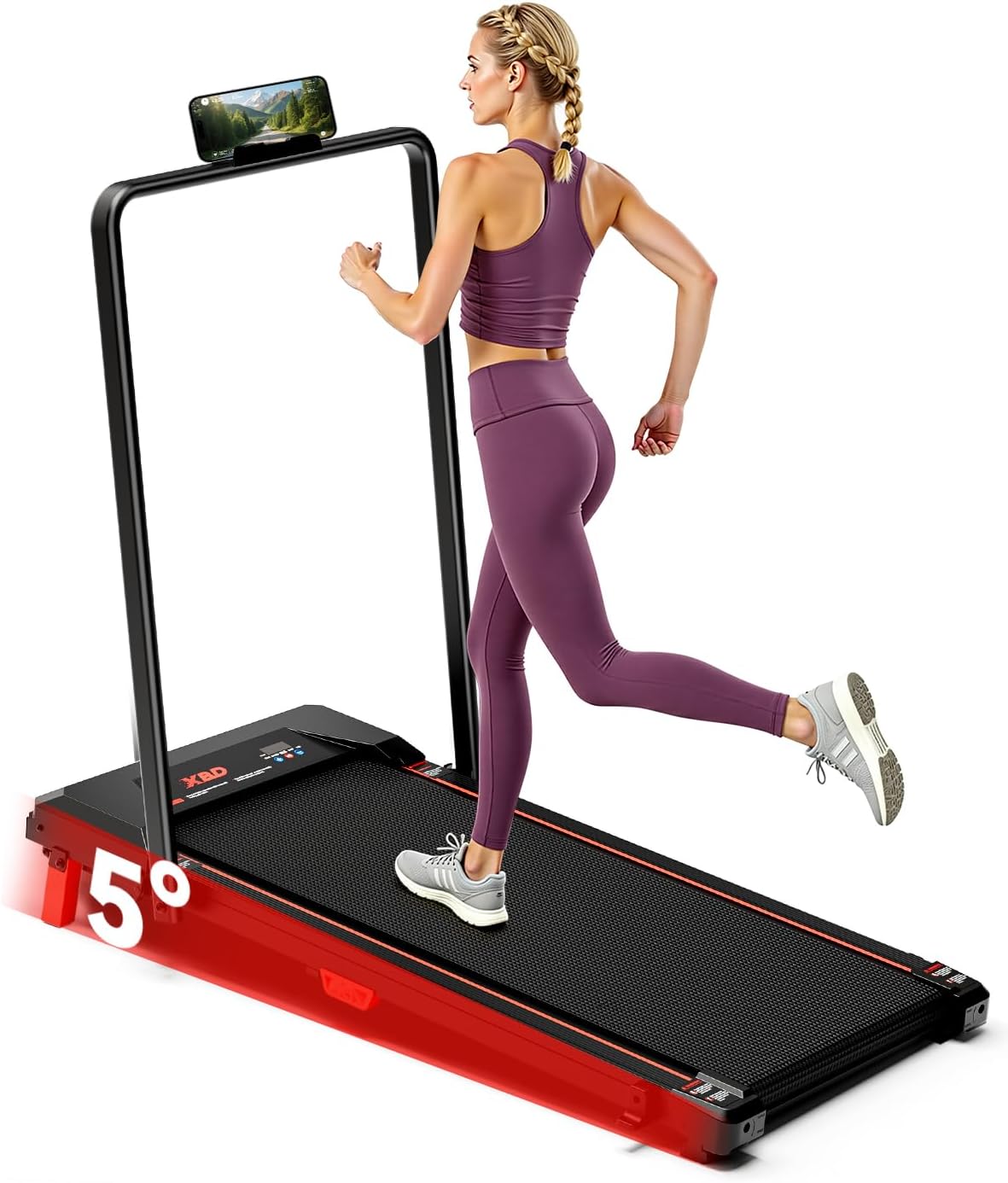 Walking Pad with Handle Bar, XBD Treadmills for Home Office 330lbs Capacity,2.5 HP Foldable Walking Pad with Incline, Running Machine with Remote Control & LED Display