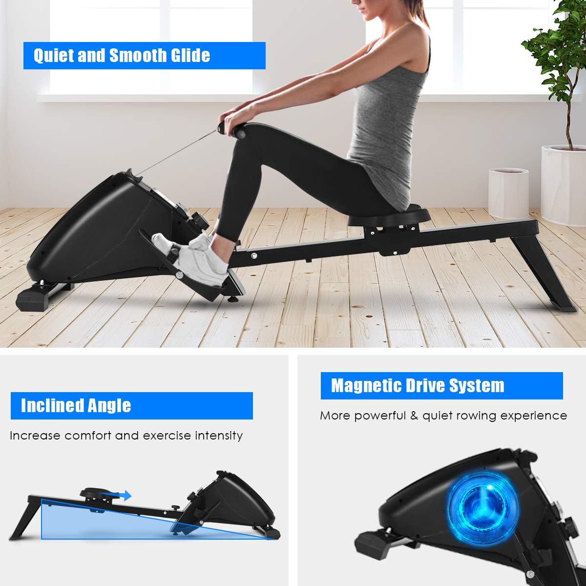GYMAX Magnetic Rowing Machine, Foldable Rower with Digital Monitor & 10 Level Adjustable Resistance, Quiet Operated Fitness Rower for Home/Office/Apartment - Image 4