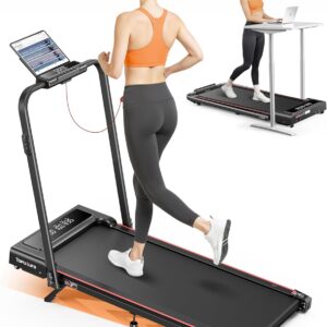4 In 1 Foldable Walking Pad Treadmill with Incline and Handle Bar, 2.5HP with Dual Display and Mute Control Under Desk Treadmills for Home with App Bluetooth Folding Treadmill for Small Space