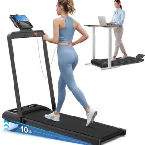 Foldable Treadmill with 10% Incline, Compact Walking Pad Treadmill with Safety Handle Bar, 3.0HP Quiet Under Desk Treadmills for Home/Office, 320 LBS Capacity, APP & Mute Remote Control