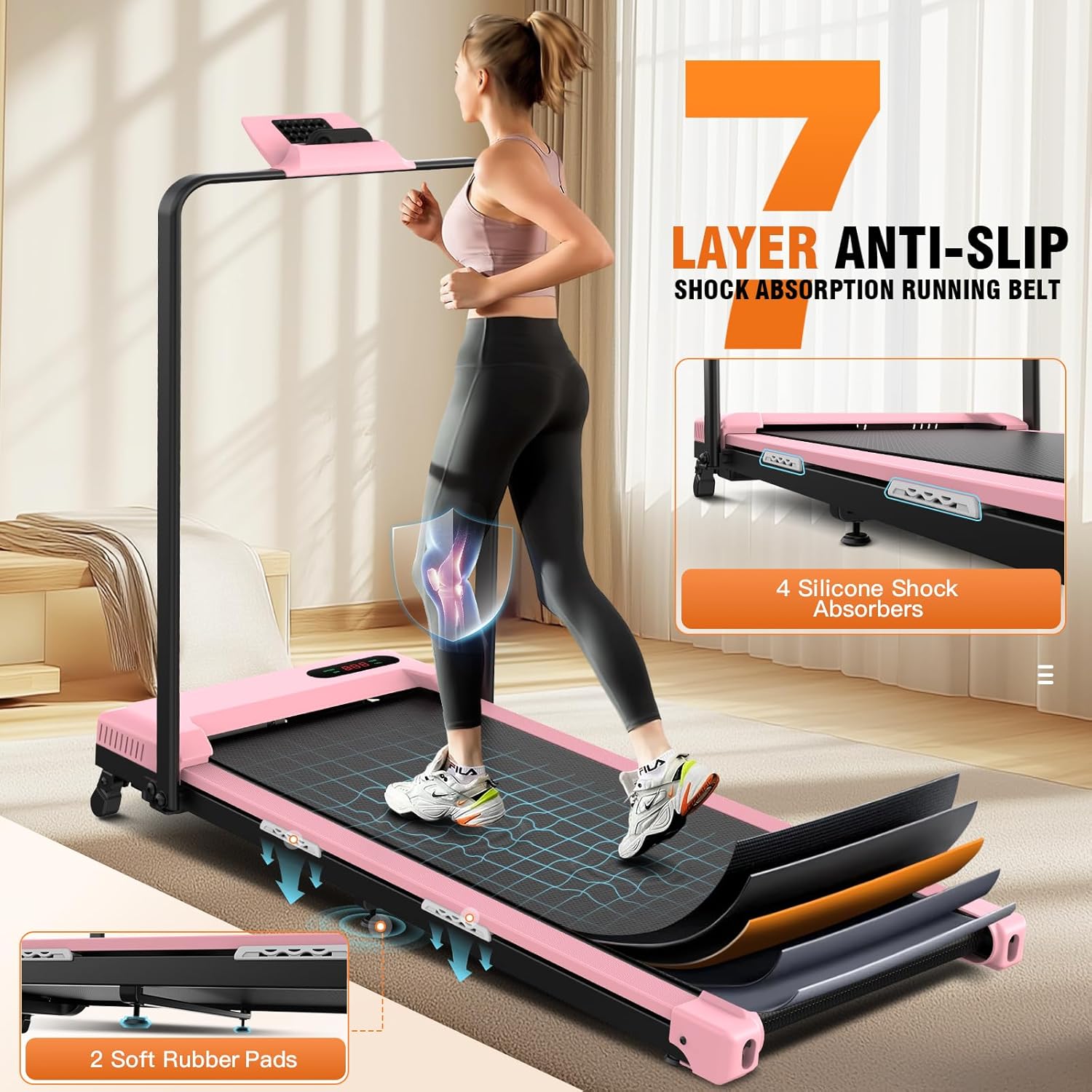 FUNMILY Foldable Walking Pad Treadmill with Incline, Folding Treadmill with Handle Bar and Adjustable Incline, 3.0HP Portable Electric Treadmills with Handles for Home Small, 320 LBS Weight Capacity - Image 3