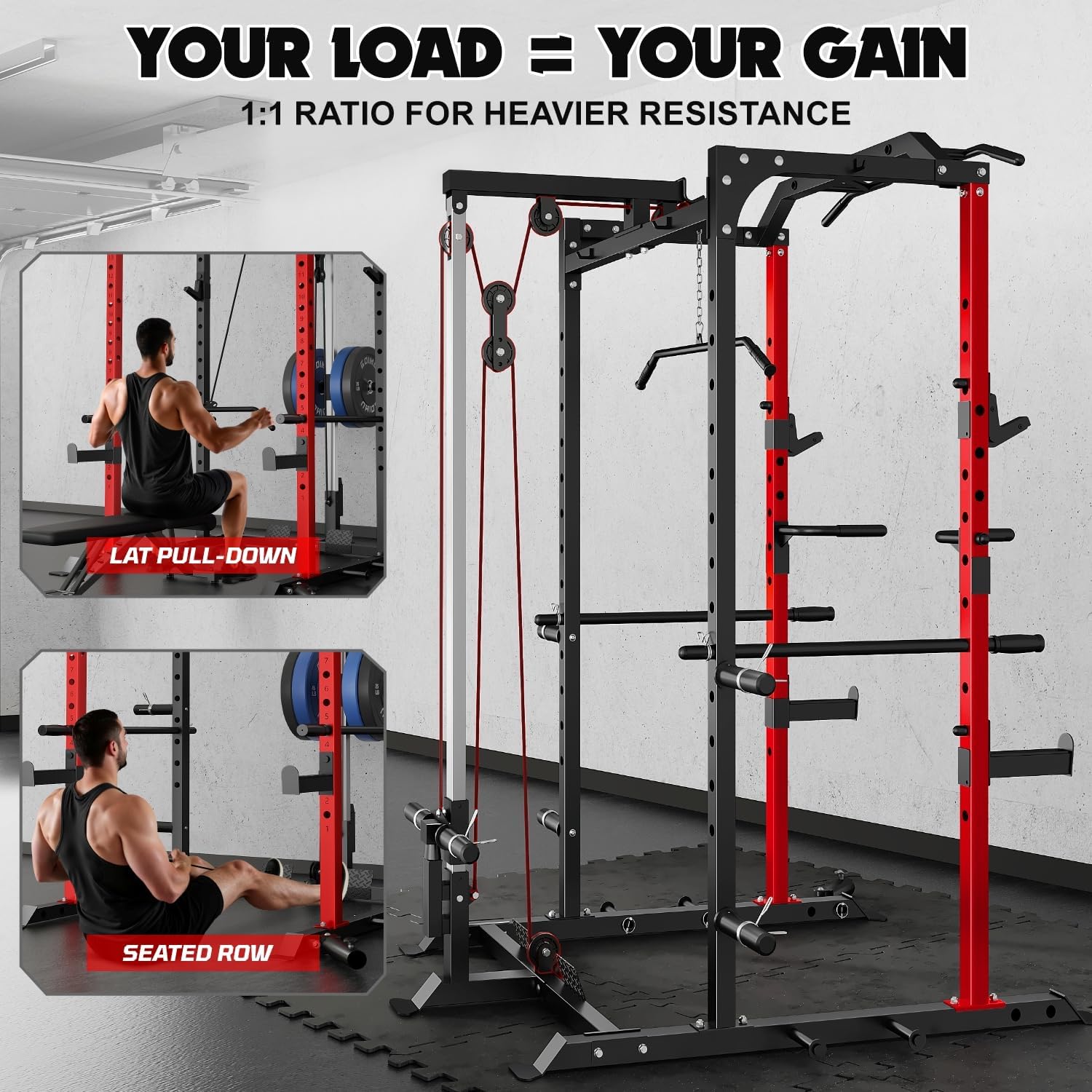 C1-V4 Power Cage, 2000LBS Squat Rack with LAT Pulldown, Multi-Function Weight Cage Strength Training Machine, Workout Cage with More Attachments for Home Gym Garage - Image 5