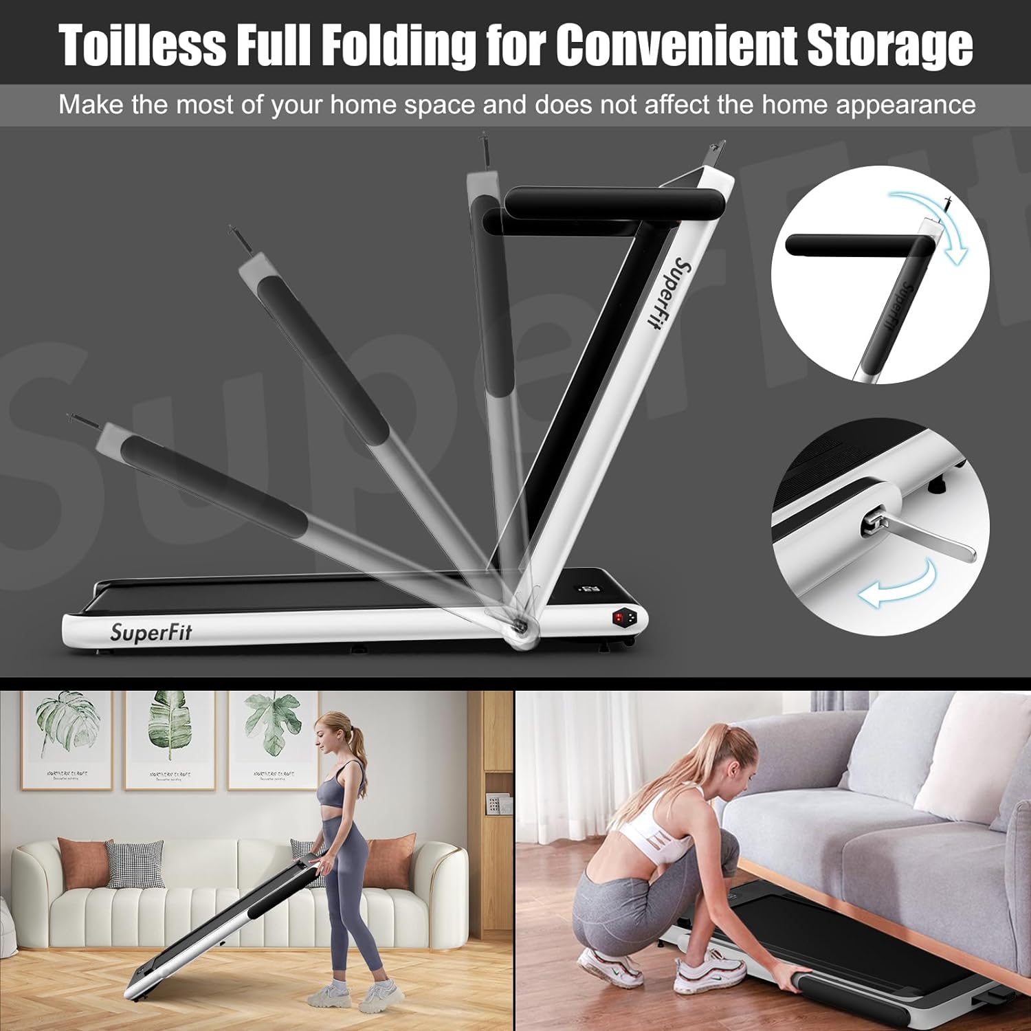 Goplus 2 in 1 Folding Treadmill, 2.25HP Superfit Under Desk Electric Treadmill, Installation-Free with Remote Control, APP Control and LED Display, Walking Jogging for Home Office - Image 4