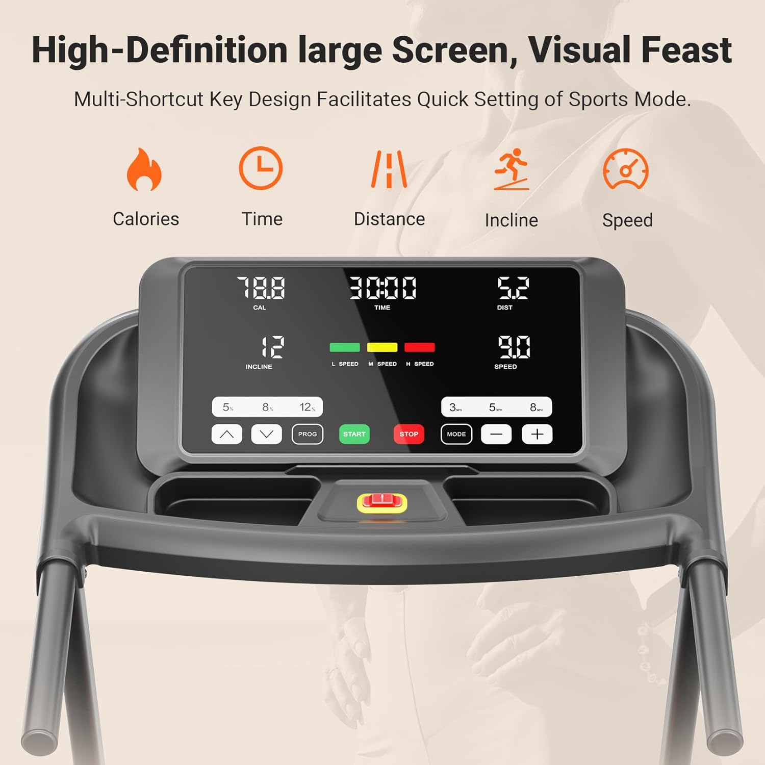 THERUN Incline Treadmill for Running and Walking, 300 lbs Weight Capacity, Wide Belt, 3.0 HP, 18" LED Screen, 2 Layers Shock-Absorbing - Image 6