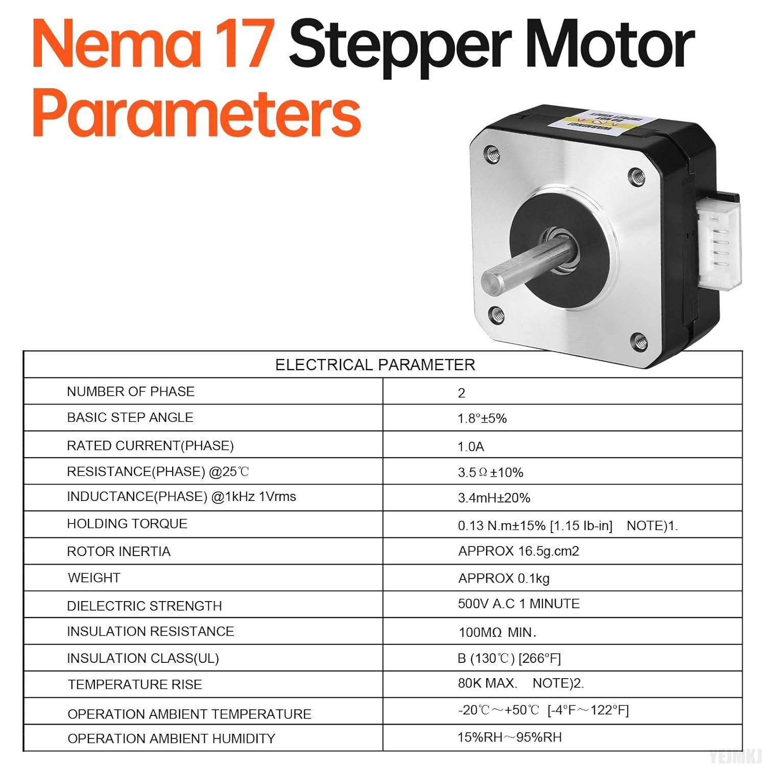10Pack Nema 17 Stepper Motor 1.8° 2 Phase High Torque 0.13Nm(18.41oz·in) Bipolar 42x21mm 1.0A 3.5Ω 4-Lead Shaft 24mm φ5mm 42 Stepper Motor Cable 1M for 3D Printer DIY Robot CNC Machine - Image 3
