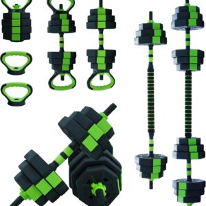 4-In-1 Adjustable Weights Dumbbell Set, Weight Set with Connector Used As Kettlebells, Barbell, Push Up Stand, Fitness Exercise Dumbbell, Free Weight Set for Home Gym