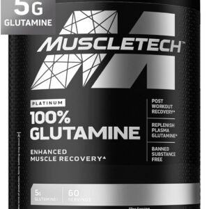 Muscletech 100% L-Glutamine Powder for Enhanced Muscle Recovery – Pure L Glutamine Muscle Growth Builder & Energy Boosting Nutritional Supplement for Men & Women – Unflavored, 60 Servings