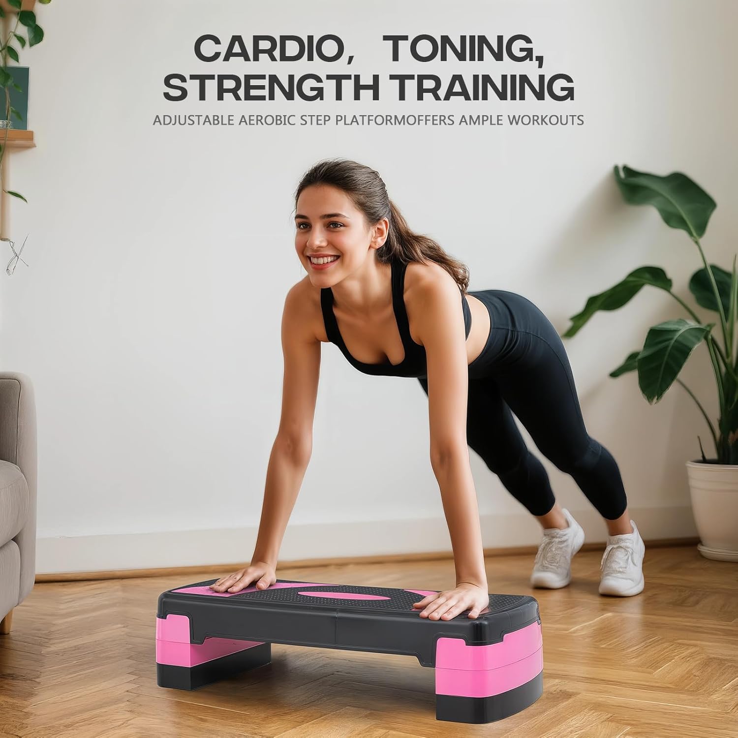 31" Aerobic Exercise Step Platform, Step Up Exercise Platform with 4" 6" 8" Adjustable Risers, Stair Stepper Workout Stepper for Home Gym Strength Training Fitness Equipment - Image 6
