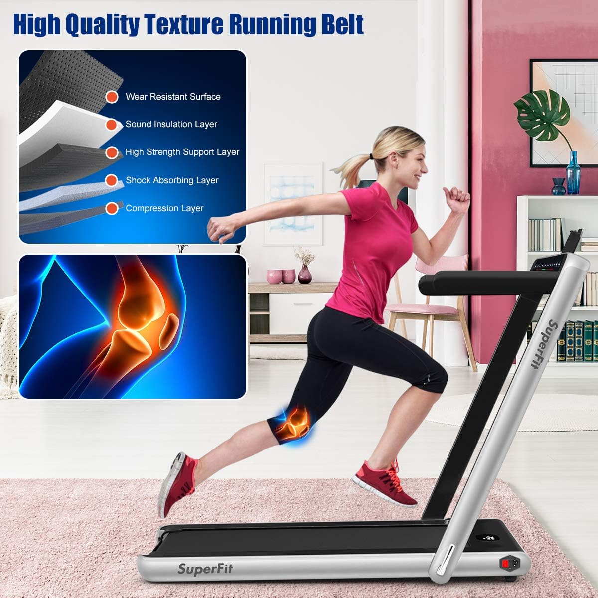 GYMAX Walking Pad, 2.25HP Dual Display Foldable Treadmill for Home with Remote/Smart App Control, Portable Compact Treadmill for Office Under Desk, Folding Running Machine for Small Spaces - Image 6