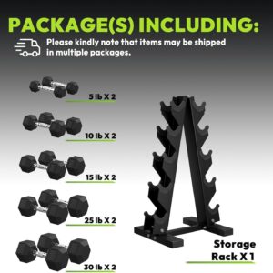Hex Weights Dumbbells Set with Rack, 100-550 lb Rubber Coated Dumbbell Sets with Storage, Free Hand Weight for Strength Training, Exercise, Fitness, Home, Gym, Heavy Duty