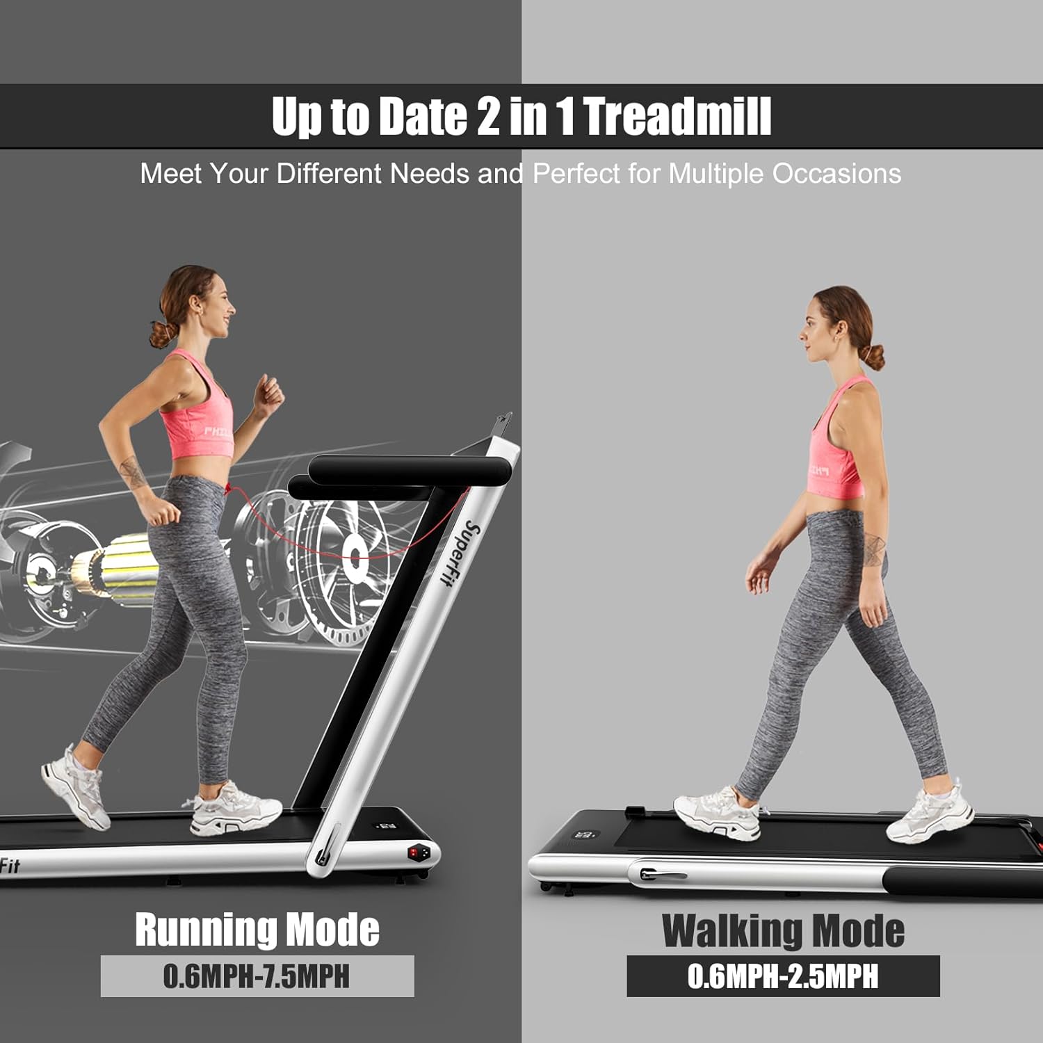 Goplus 2 in 1 Folding Treadmill, 2.25HP Superfit Under Desk Electric Treadmill, Installation-Free with Remote Control, APP Control and LED Display, Walking Jogging for Home Office - Image 2