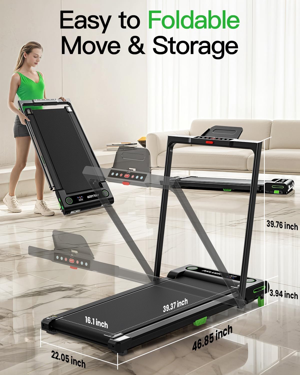 Akluer Walking Pad Treadmill, 330lbs Capacity, Compact Walking Pad, 2.5HP Desk Treadmills, 45dB Silent Operation, Foldable Treadmill with Remote Control, for Home Office - Image 5