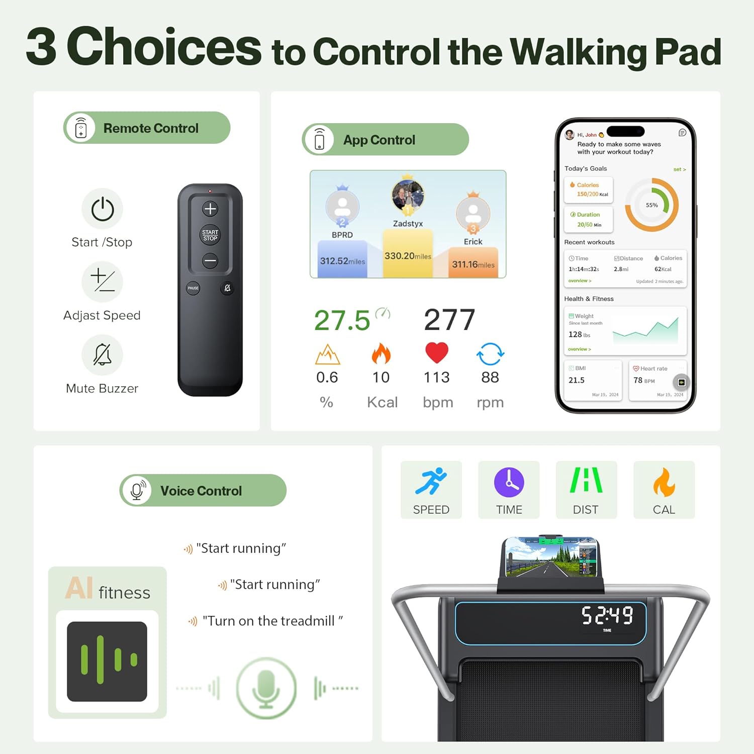 COZYINN 10% Incline Walking Pad, 2 in 1 Foldable Walking Pad Treadmills for Home and Office, 3.0 HP Portable Under Desk Treadmill with Handle Bar, 320 lbs Capacity, APP & Remote Control - Image 6