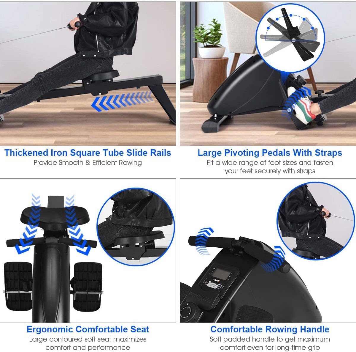 Folding Rowing Machines for Home Use, Magnetic Rower, Rowing Machines for Home Use 10 Level Adjustable Magnetic Resistance with LCD Monitor,330lbs MAX - Image 4