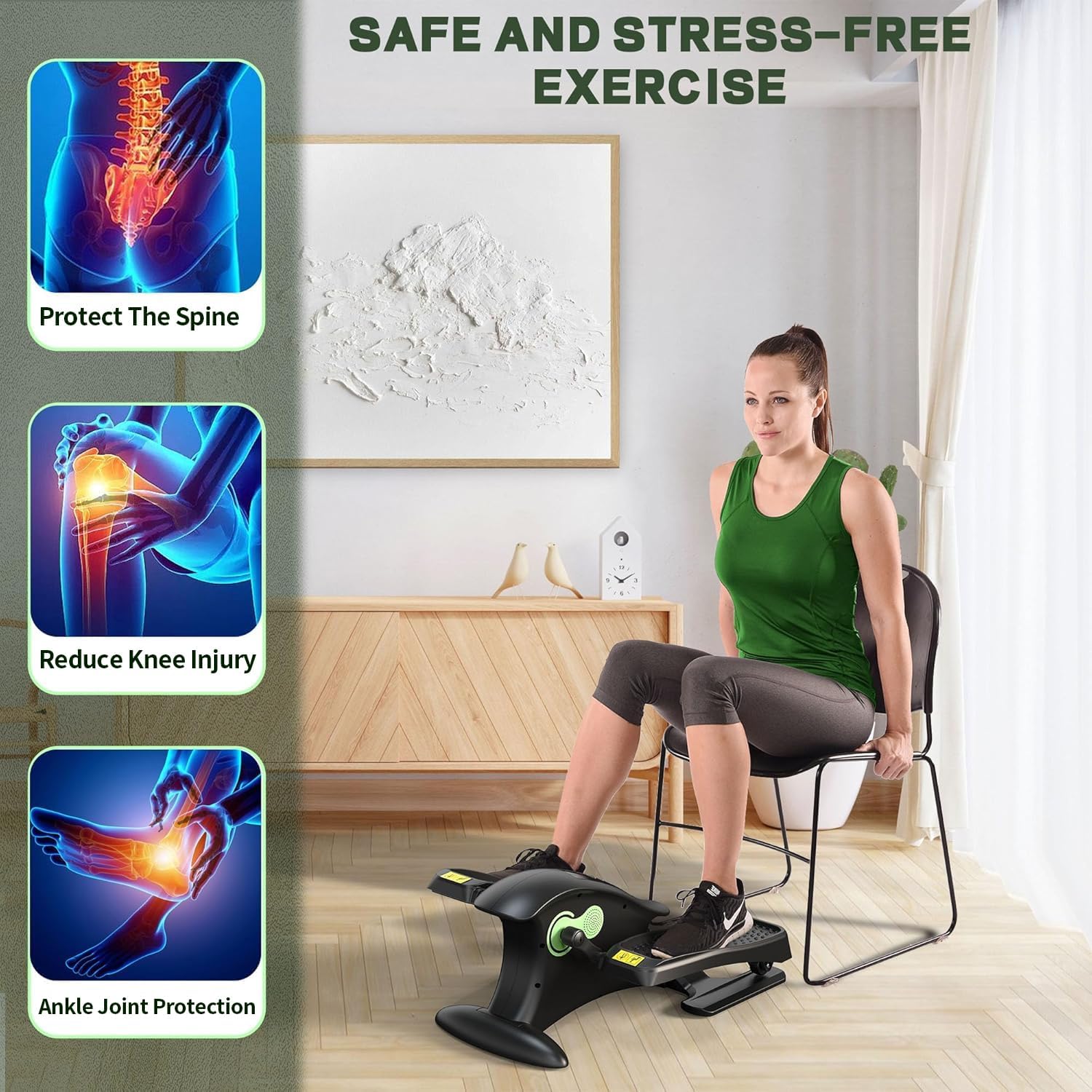 Under Desk Elliptical, Portable Seated Elliptical Exercise Machine, with Touch Screen Control Panel and Remote Control for Home or Office Use. Bluetooth Connectivity Enabled. - Image 4