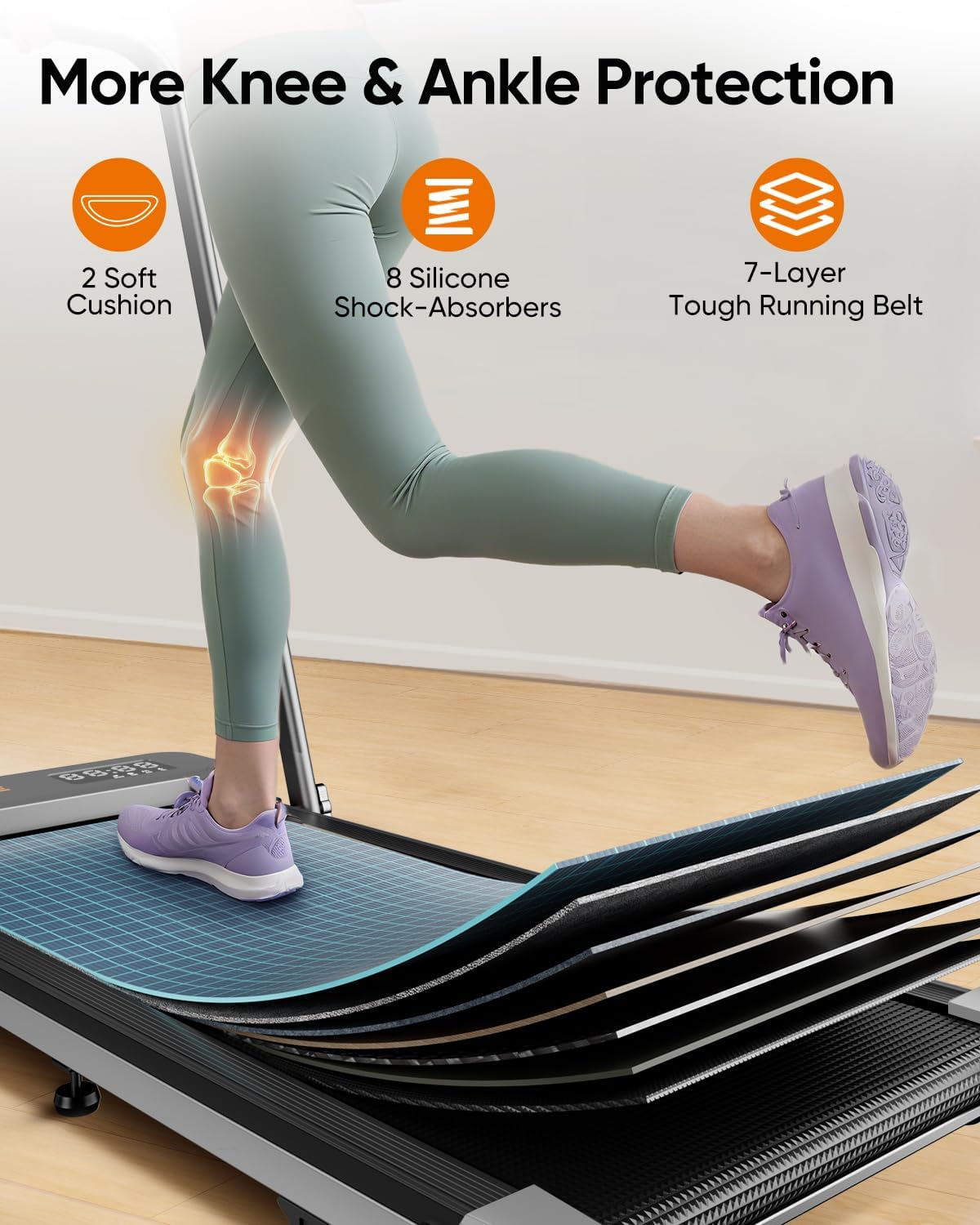 2-in-1 Foldable Treadmill with 3-Level 10% Incline, Walking Pad for Home Small Office, Compact Portable Under Desk Treadmill with Handle,Dual LED Display, APP & Remote, 300 lbs Capacity - Image 6