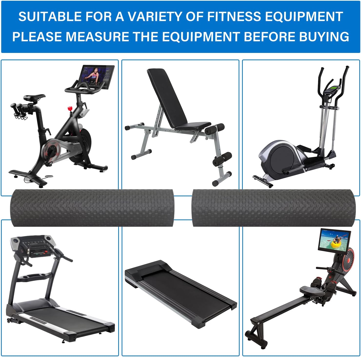 2PCS Fitness Equipment Mats and Floor Protector, Non-Slip Mat Rowing, Rowing Machine Bike Mat for Carpet & Hardwood Floors, Exercise Bike Mats (Two Pieces:36 * 12 inch) - Image 3