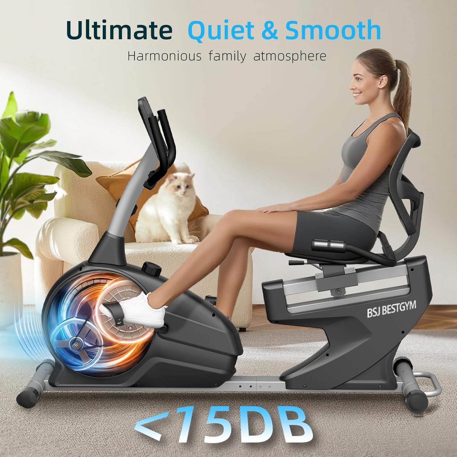Recumbent Exercise Bike, Recumbent Stationary Bike for Home, Recumbent Bike 350LBS Weight Capacity, Magnetic Recumbent Bike with Smart APP, LCD Monitor, Heart Rate Handle - Image 6