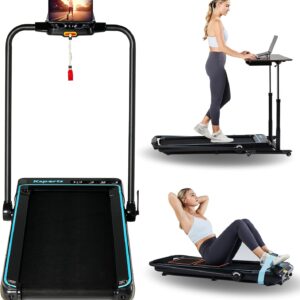 Ksports Walking Pad & Folding Treadmill – 2.5HP, Sit-Ups Mat, Bluetooth App, Portable Wheels | Incline, Desk, Dual Displays, 308 lbs & 265lbs Capacity