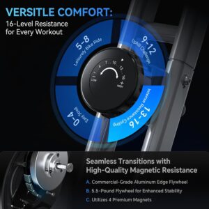 Lightweight Exercise Bike, Portable Pre-Assembled Bike for Home Workout, Foldable Indoor Stationary Bikes with Adjustable 16-Level Magnetic Resistance, 260LBS Capacity, 5.5 LBS Flywheel 816 Black