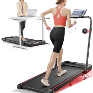 4 In 1 Foldable Walking Pad Treadmill with Incline and Handle Bar, 2.5HP with Dual Display and Mute Control Under Desk Treadmills for Home with App Bluetooth Folding Treadmill for Small Space