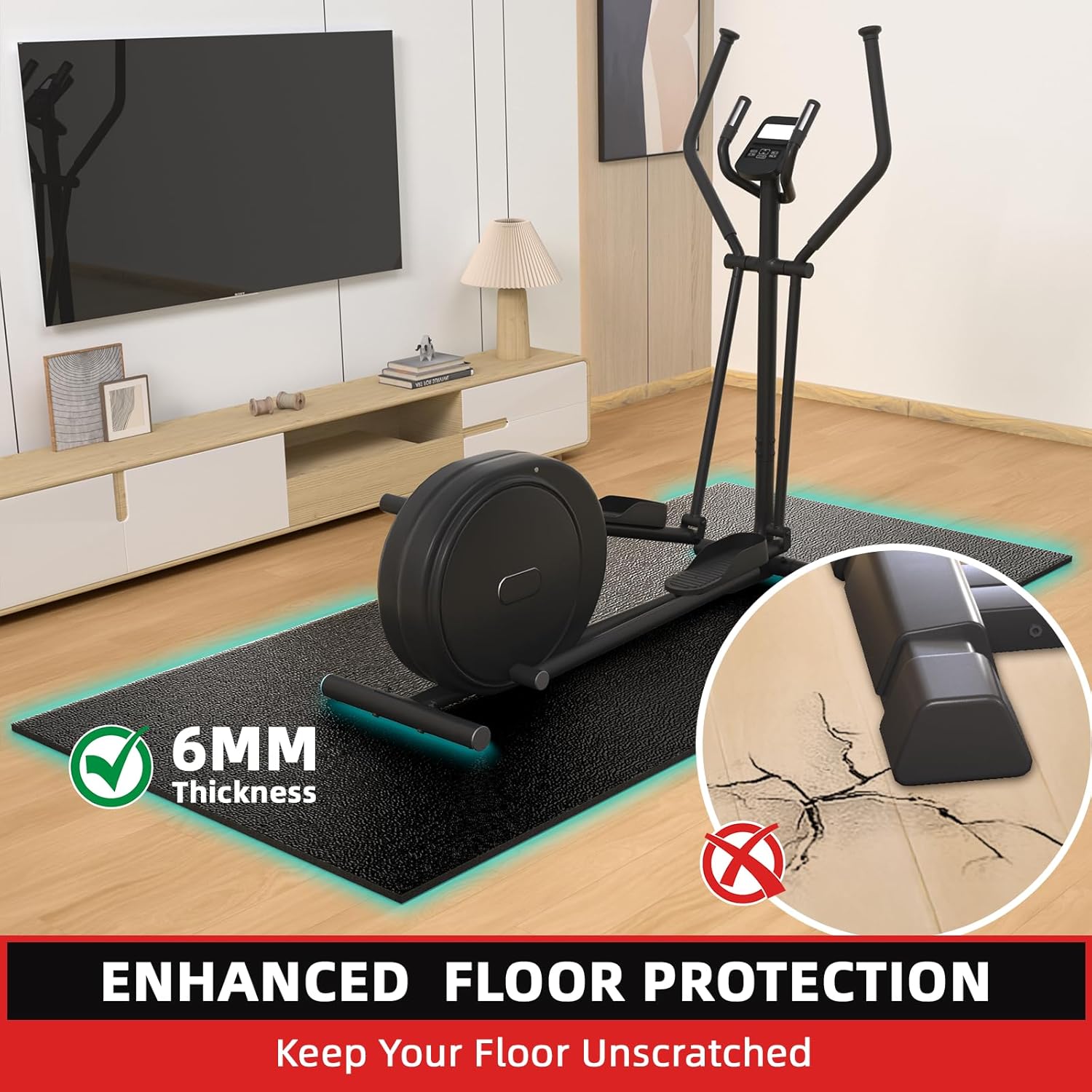 Treadmill Mat, 7'x3'/6'x3'/6'x2.5'/5.6'x2'/4'x2', 6mm Thick Exercise Equipment Gym Mat for Hardwood FloorCarpet, Compatible with Peloton Bike, Indoor Spin Bike, Elliptical - Image 8