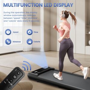 Portable Walking Pad with Handle Bar, 2.5HP Treadmill with Incline, Under Desk Treadmill for Home, 300LBS Capacity, Remote Control, Compact Walking Pad with Clear LED Display