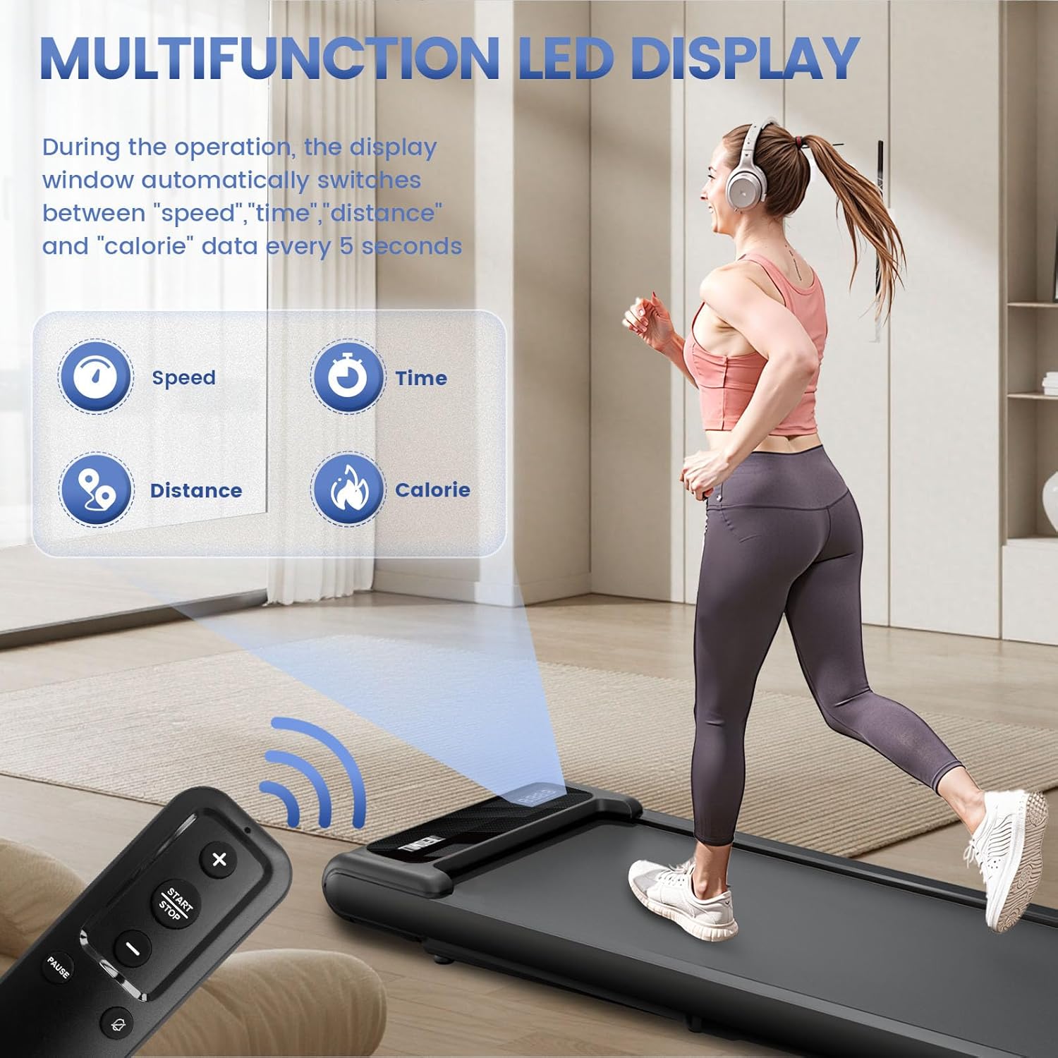 Portable Walking Pad with Handle Bar, 2.5HP Treadmill with Incline, Under Desk Treadmill for Home, 300LBS Capacity, Remote Control, Compact Walking Pad with Clear LED Display - Image 2