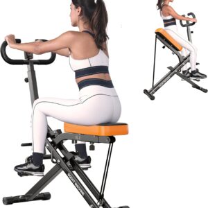 SogesHome Squat & Rowing Machine – Foldable Home Fitness Machine with 2 Adjustable Resistance Bands, 330 lbs Weight Capacity, Orange