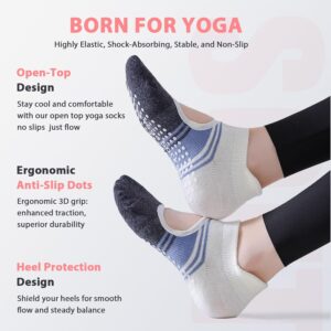 Non-Slip Pilates Yoga Socks with Grips for Women – Stylish Crew Socks for Barre, Ballet, and Workout (Size 5-9)