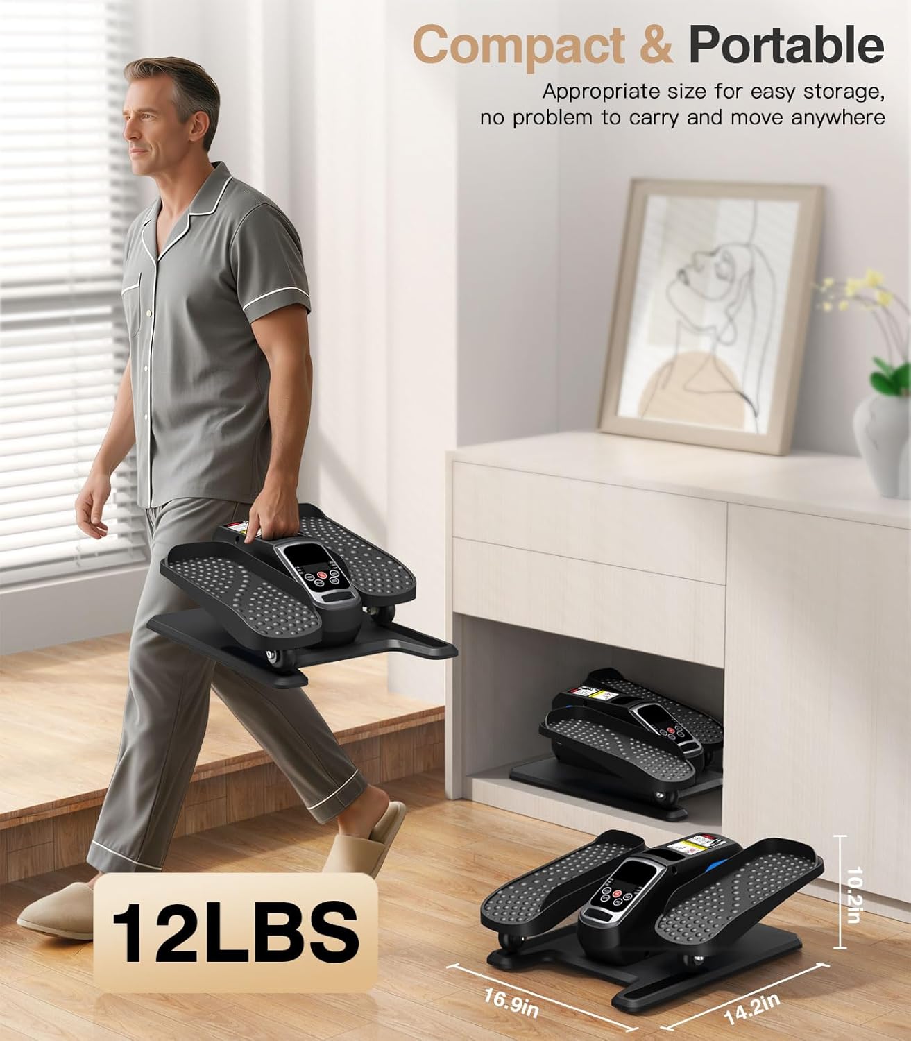 Under Desk Elliptical Machine,Ellipse Leg Exerciser Electric with Remoter,12 Manual Adjustable Speed and 3 Automatic Speed,Portable Seated Pedal Exerciser for Seniors,Adults,Home,Office - Image 3