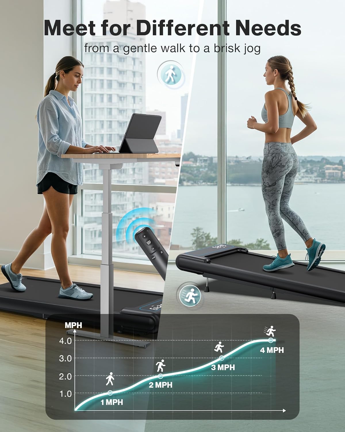 3 in 1 Walking Pad with 10% Incline, Portable Under Desk Treadmill, Folding Treadmills for Home and Office, 3HP Quiet Walking Pad Treadmill with 340 LBS Capacity, APP & Remote Control - Image 6
